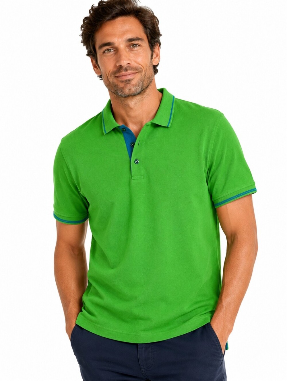 Robert Graham Green Polo Shirt XL Classic Fit Peru Cotton Blue Trim Preppy Golf